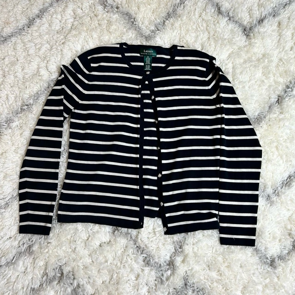 Ralph Lauren Navy and White Striped Cardigan SILK - Picture 2 of 8